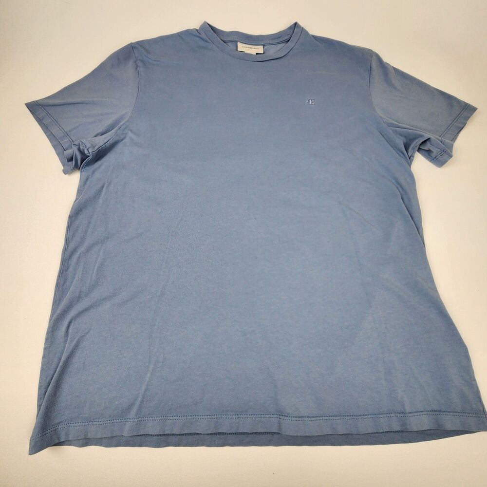 Calvin Klein Jeans Men's XL Light Blue Crew Neck T-Shirt Embroidered CK Logo